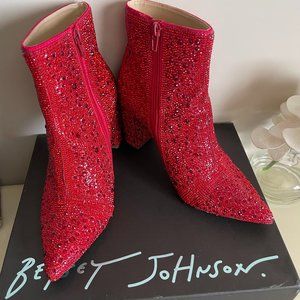 "Betsy Johnson" Red Rhinestone Boots, Size 7.5